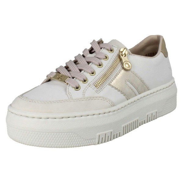 Rieker Ladies Rieker Textured Leather Platform Trainers M1912 - White