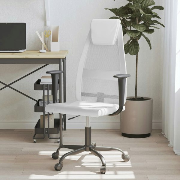 Berkfield Office Chair White Mesh Fabric and Faux Leather