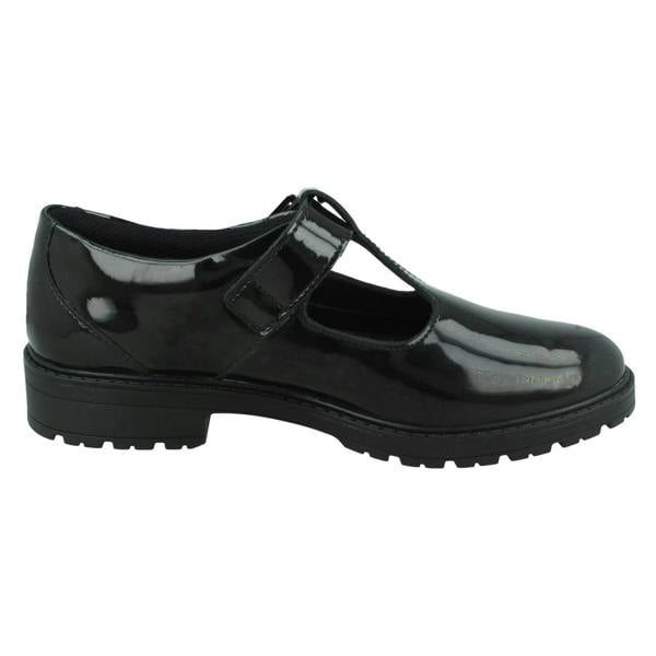 Clarks Girls Clarks T-Bar School Shoes Loxham Shine
