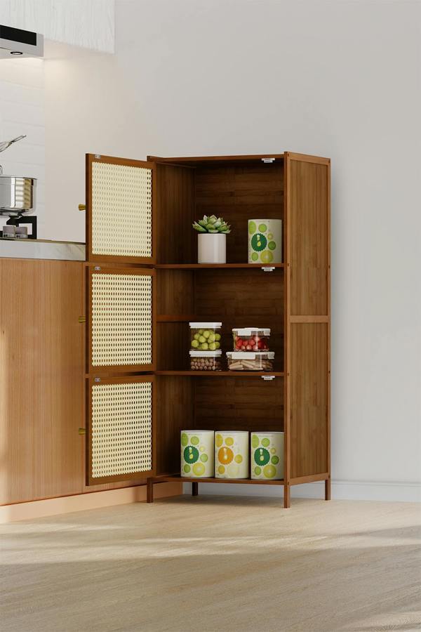 Living and Home 3-Tier Bamboo Bookcase Bookshelf Storage Rack with Doors