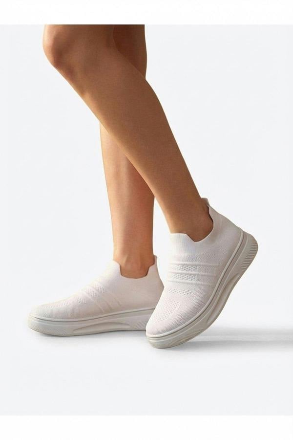 Grace Knit Slip On Trainers - White_wb