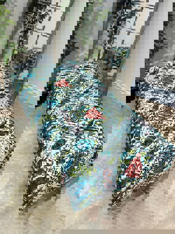 CONTACT US PREMIUM PEACOCK FOOTSTOOL GREEN FLORAL POUFFE FOOTREST TABLE - ISTOOLS