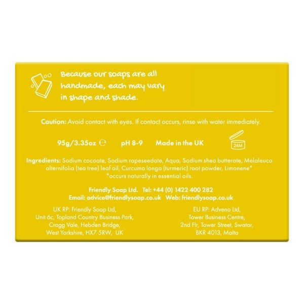 Friendly soap - tea tree and turmeric natural soap bar packaging back