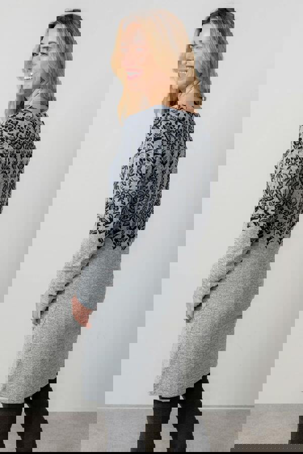 Lily & Me Fair Isle Print Swing Dress Grey