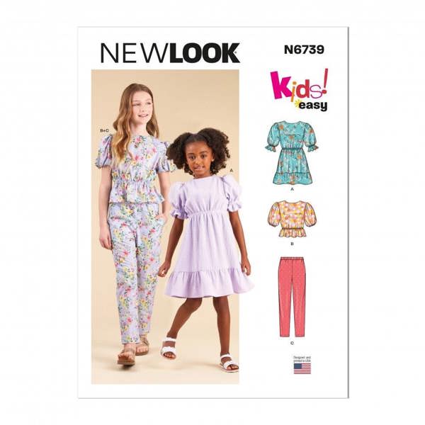 New Look Sewing Pattern 6739, Dresses, Tops, Trousers for Kids, Teenagers, 3-4-5-6-7-8-10-12-14 - Easy