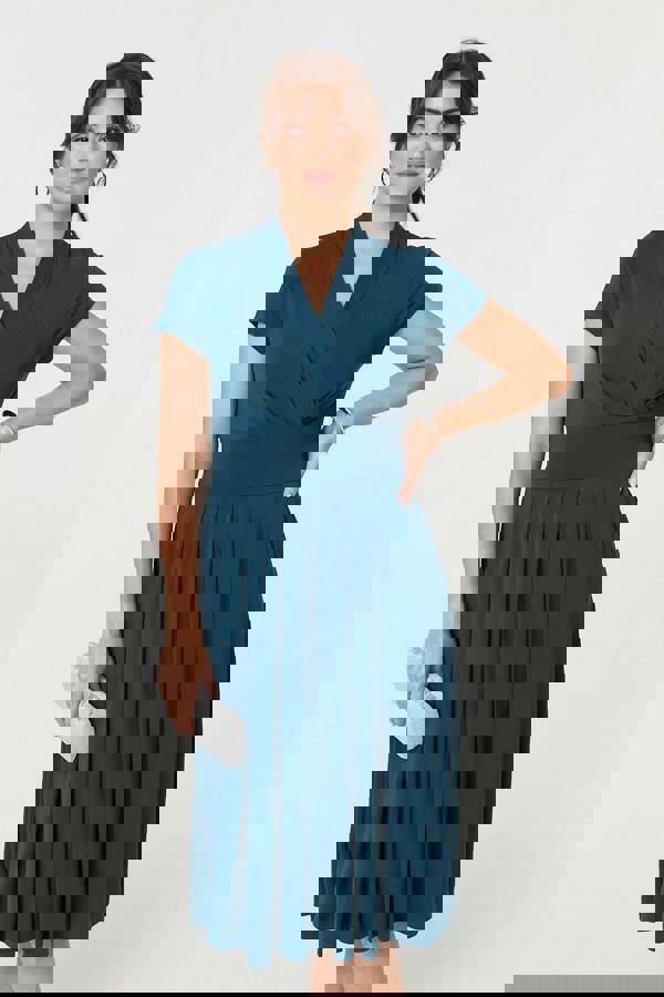 Teal | Cap Sleeve Tie Waist Jersey Midi Dress
