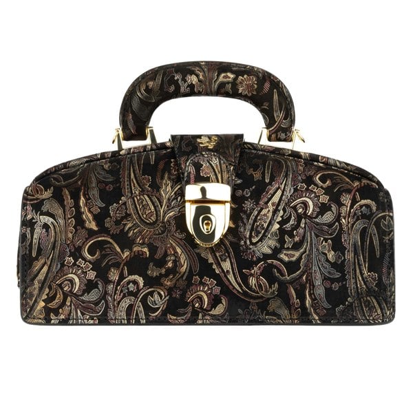 Embassy London Gazelle - Black & Gold & Burgundy - Women’s patent leather top handle & crossbody bag