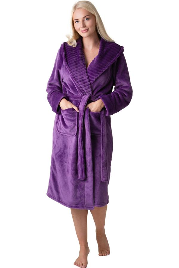 Camille Women's Supersoft Fleece Ribbed Collar Robe