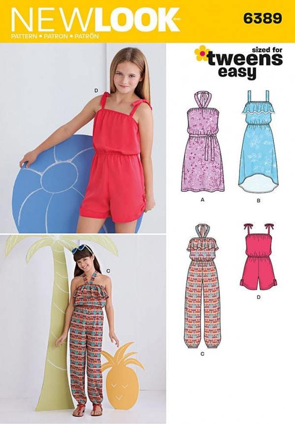 New Look Sewing Pattern 6389, Dresses, Jumpsuits for Kids, Teenagers, A (8-10-12-14-16) - Easy