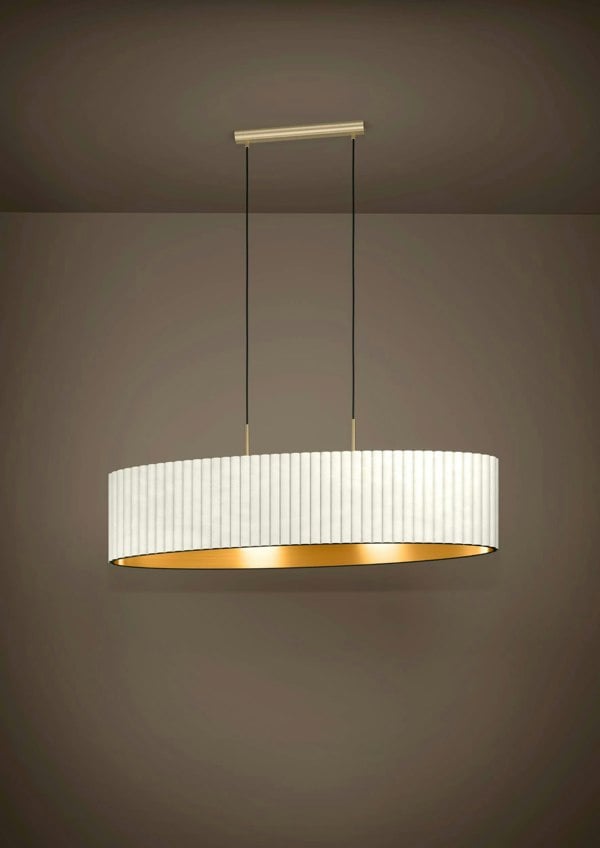 EGLO Tamaresco Pendant Light - Large Oval-Shaped Brushed Brass and White Velvet