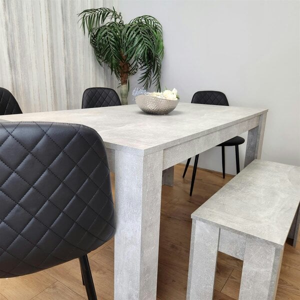 Kosy Koala Dining Table and 4 Chairs With Bench Stone Grey Effect Wood Table 4 Black Leather Chairs Dining Room
