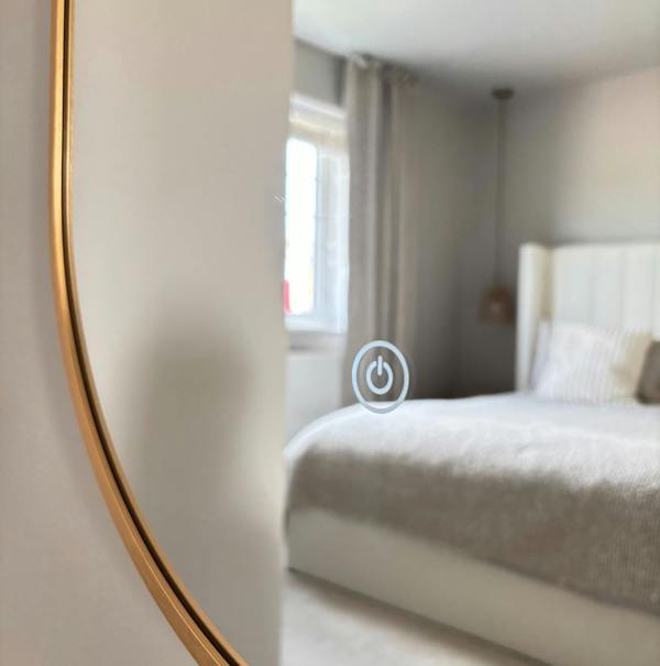 Downton Interiors LED Backlit Gold Modern Tall Metal Frame Oval Wall Mirror - 120cm