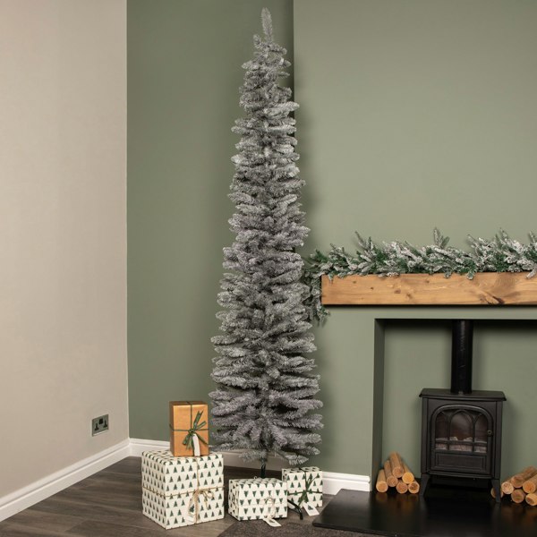 Samuel Alexander 8ft (2.4m) Grey Artificial Pencil Christmas Tree With Green Metal Stand and 460 Tips