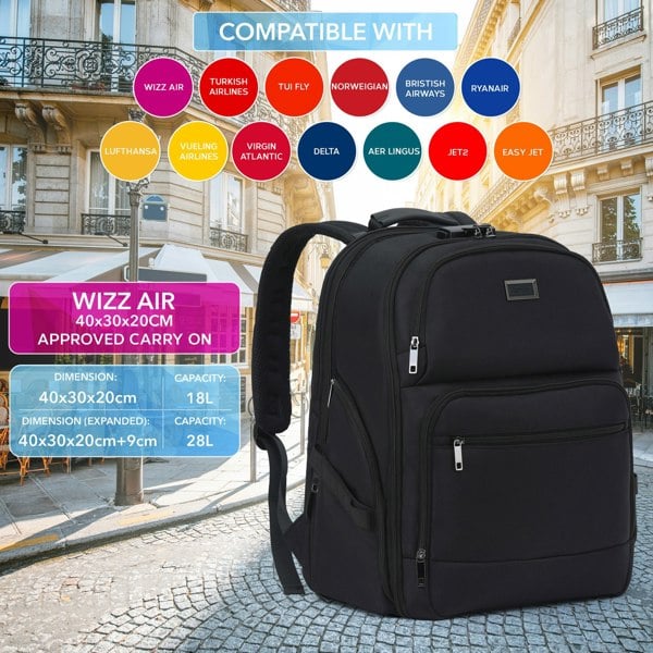 Cabin Pro 'Stride' 40x30x20cm Wizz & Vueling Cabin Bag Backpack TSA Approved Lock