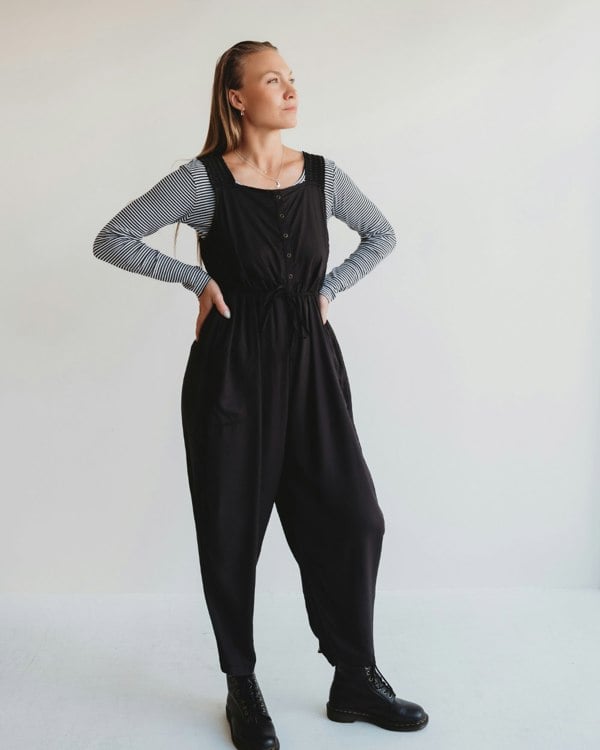 Alice Black Smocking Strap Jumpsuit - image 3