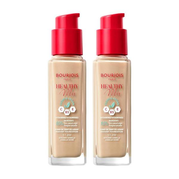 Bourjois Paris 2 x Bourjois Healthy Mix Clean and Vegan Foundation 30ml - 51.2W Golden Vanilla