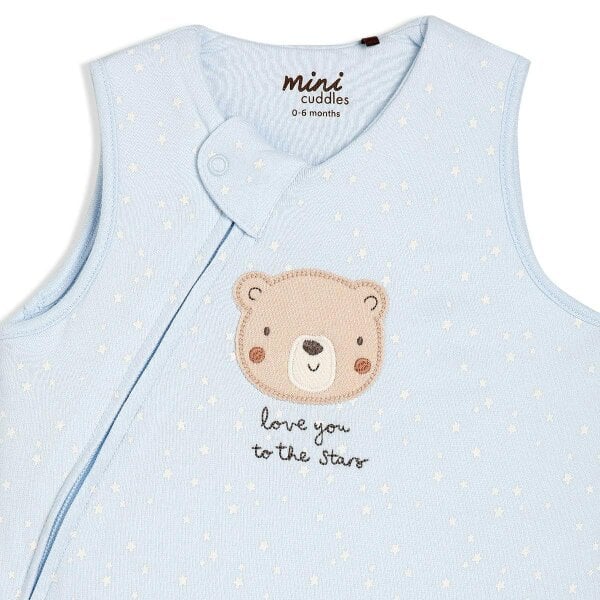 Mini Cuddles Baby Boys Teddy Bear Embroidered Sleeping Bag, Blue