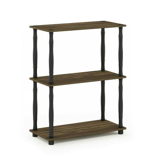 WALPLUS Turn-N-Tube 3-Tier Compact Multipurpose Shelf Display Rack with Classic Tube, Columbia Walnut/Black perfect for organized storage and display