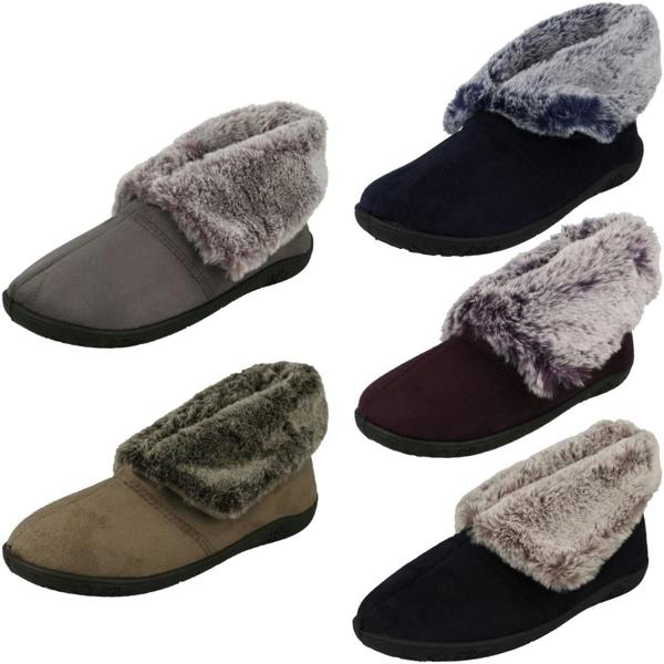 Padders Ladies Padders Faux Fur Cuffed Slippers Esme