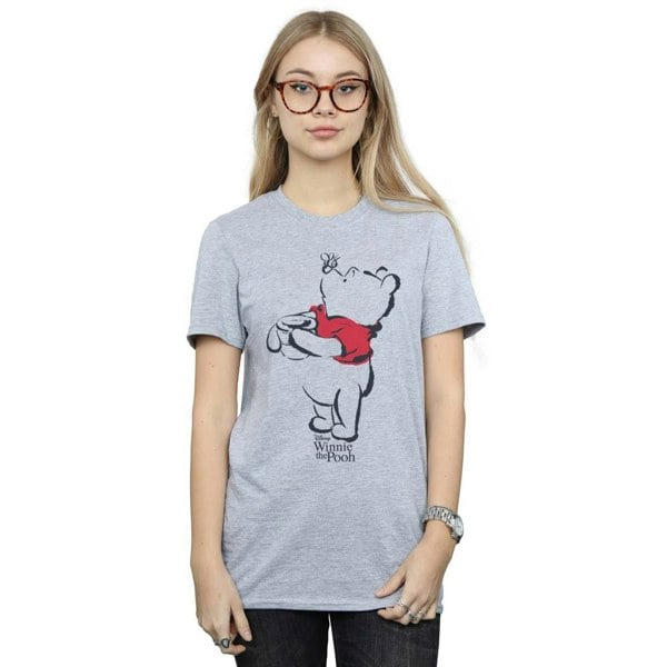 Disney Womens/Ladies Winnie The Pooh Drawing Cotton Boyfriend T-Shirt - Sports Grey