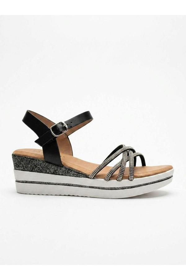 Vita Rhinestone Embellished Platform Wedge Sandals - Black