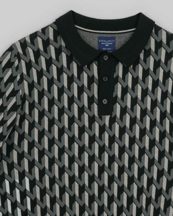 Steel & Jelly Geometric Jacquard Short Sleeve Polo Shirt