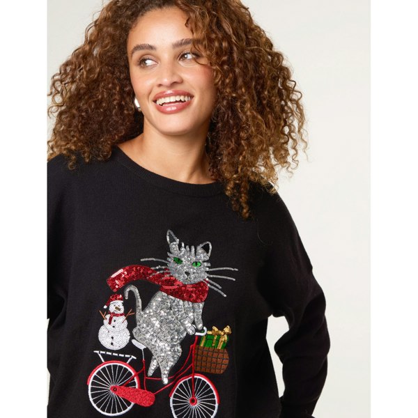 Blue Vanilla Christmas Cat On A Bike Jumper
