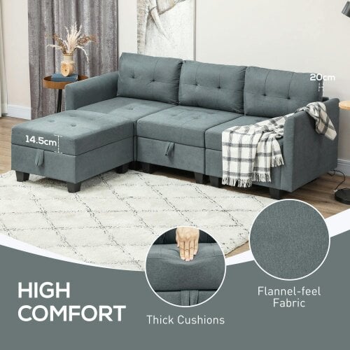Wyld Haus Vinole Rado Fabric Dark Grey Modular L ShaFauxd Sofa With Built In Storage