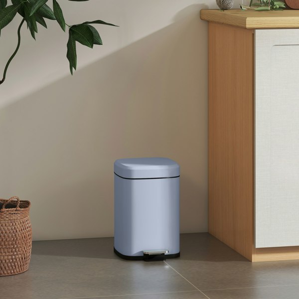 HOMCOM 12/20L Kitchen Pedal Bin Metal Rubbish Bin with Soft-close Lid - 12L - Light Blue
