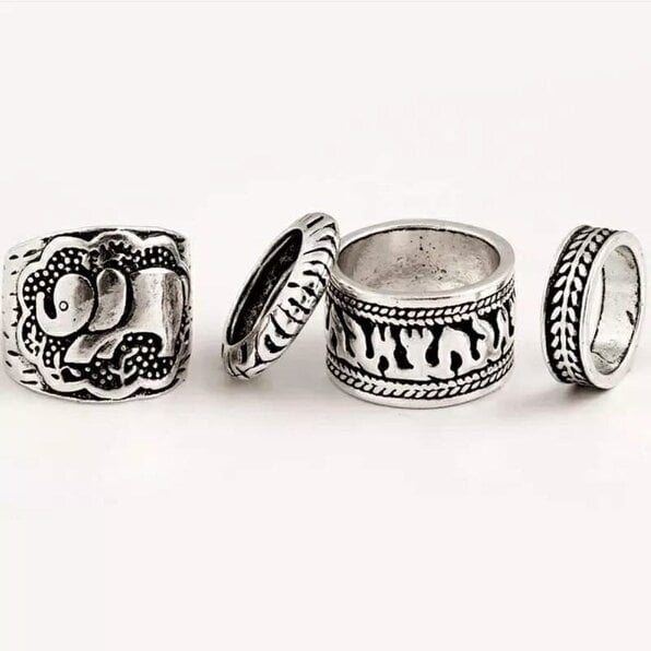 The Colourful Aura 4 Pieces Ethnic Vintage Elephant Bohemian Antique Silver Rings Set