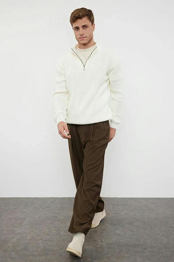 WOVCOR Regular Fit Half Turtleneck Zippered Men's Sweater