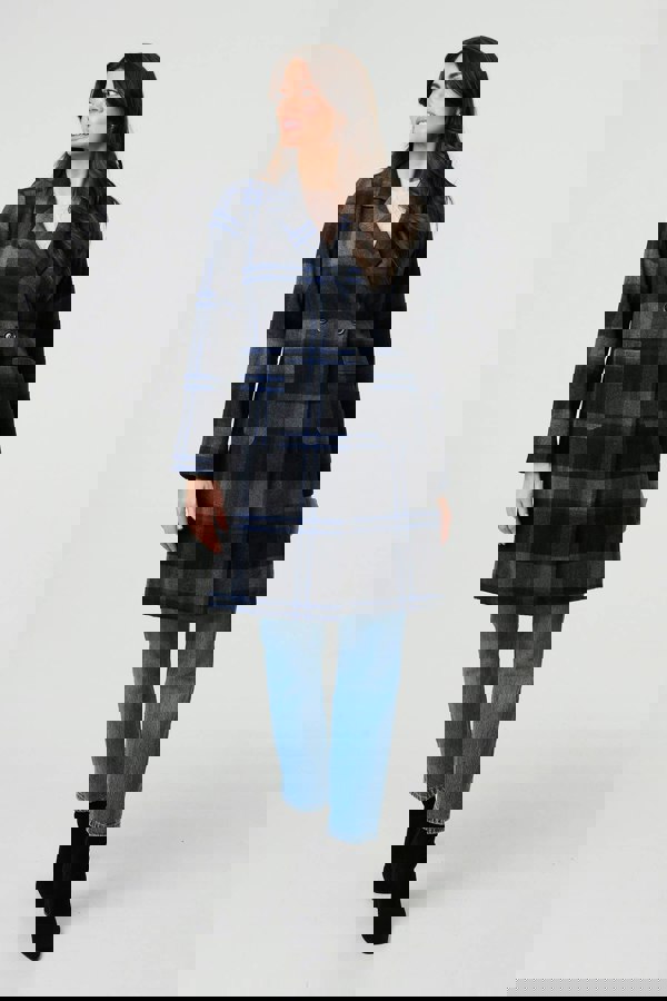 Blue | Checked Double Breasted Blazer Jacket
