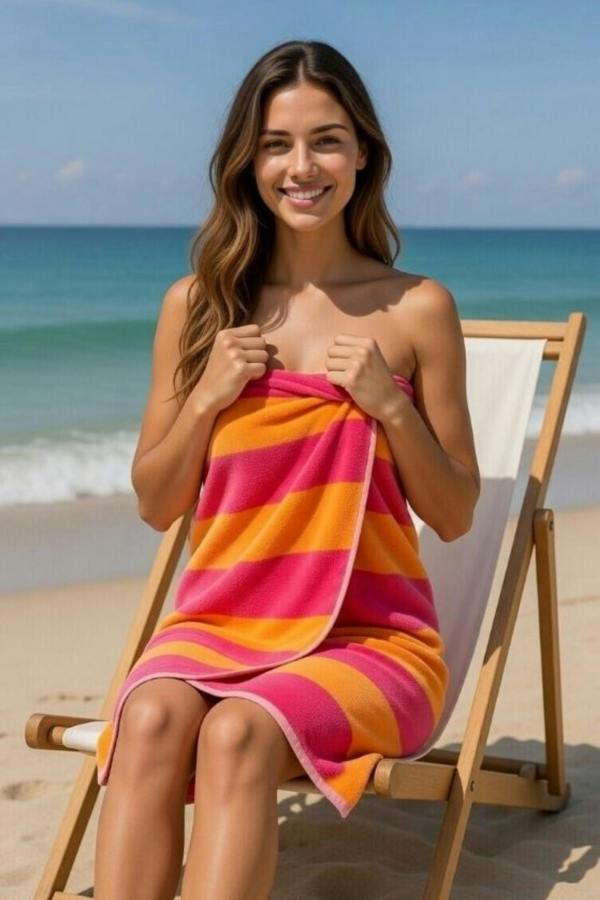 Dyzi Clashing Stripe Cotton Beach Towel Soft Absorbent Quick Dry 70x152cm
