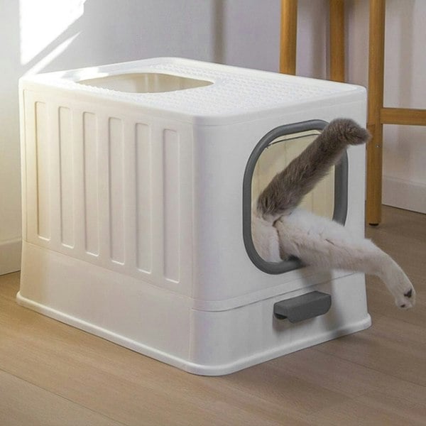 Enclosed Folding Cat Litter Box Toilet with Scoop Living and Home