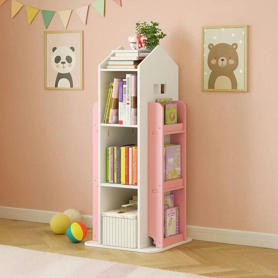 Neo Pink House Shaped 360° Rotating Kid's Freestanding Bookshelf