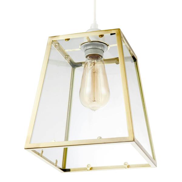 Modern Geometric Polished Gold Lantern Pendant Light Shade with Glass Image 4