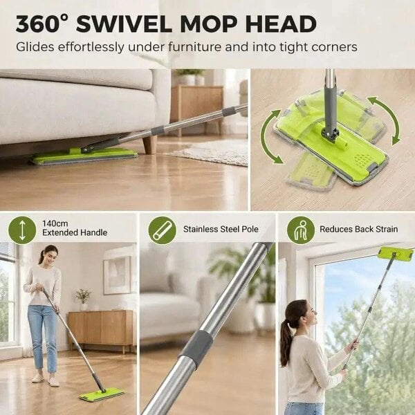 Bobobiy Mop and Bucket with Wringer Set, Flat Mop and Bucket with 2 Chambers, Rotating Head, Wet and Dry Use, Dark Grey