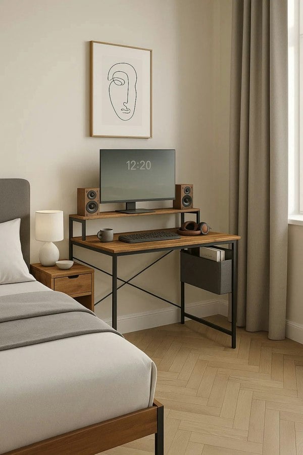 Modcraft Industrial Style Computer Desk with Monitor Riser, Fabric Pouch, Adjustable Legs, 55 x 80 x 90.5 cm