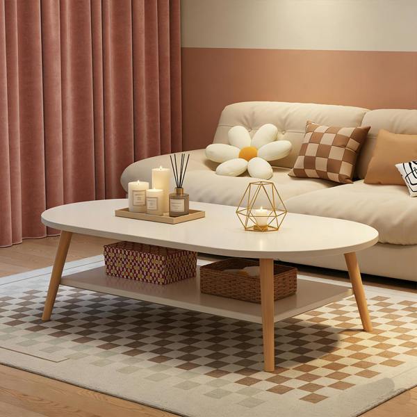 Havendro White Modern Double-Layer Coffee Table Space-Saving Living Room Side Table