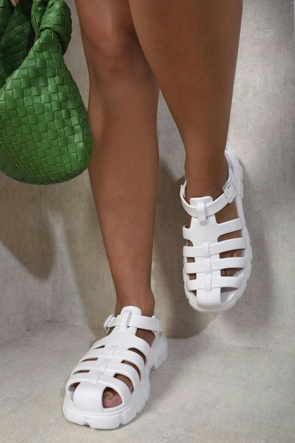 Janelle Summer Round Toe Strappy Chunky Sandals - White