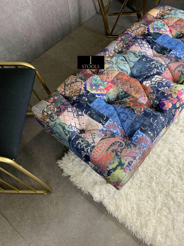 ISTOOLS Demask Upholstered Footstool Ottoman – Handmade Stylish Seating