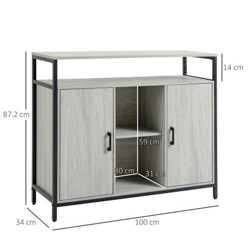 Wyld Haus Vara Light Grey Sideboard with Steel Frame 2 Doors 4 Shelves