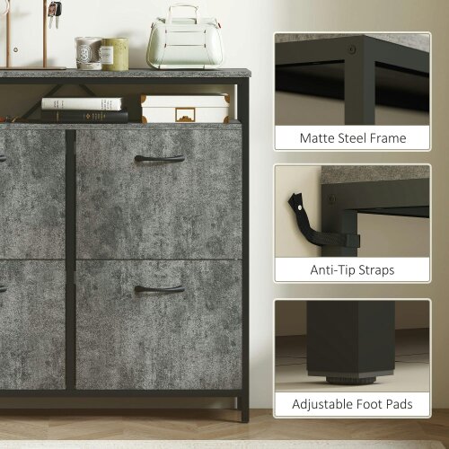 Wyld Haus Verala Wooden Cement Effect Grey Shoe Cabinet With 4 Flip Drawers And Shelf
