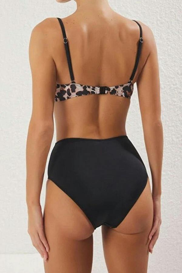 WOVCOR Leopard Print Balconette Padded Regular High Waist Bikini Set