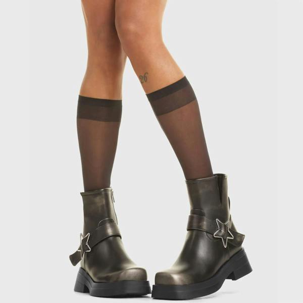 Lamoda Hawk Aged Grey Suede Chunky Platform Creeper Boots Stylish Footwear