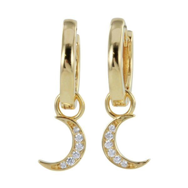 Crescent Moon Sterling Silver Pavé Hoop Earrings - Reeves & Reeves