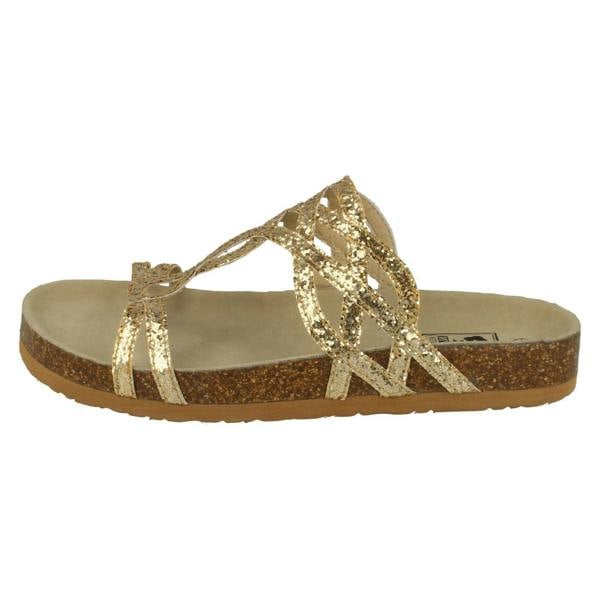 Down to Earth Ladies Down To Earth Cork Effect Glitter Sandals