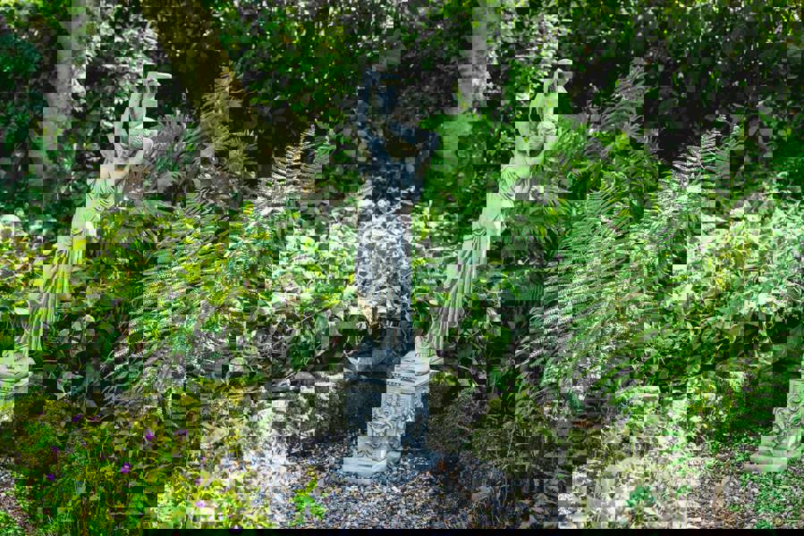 Classic Stone Cast Girl statue with an Urn and Decorative Square Plinth