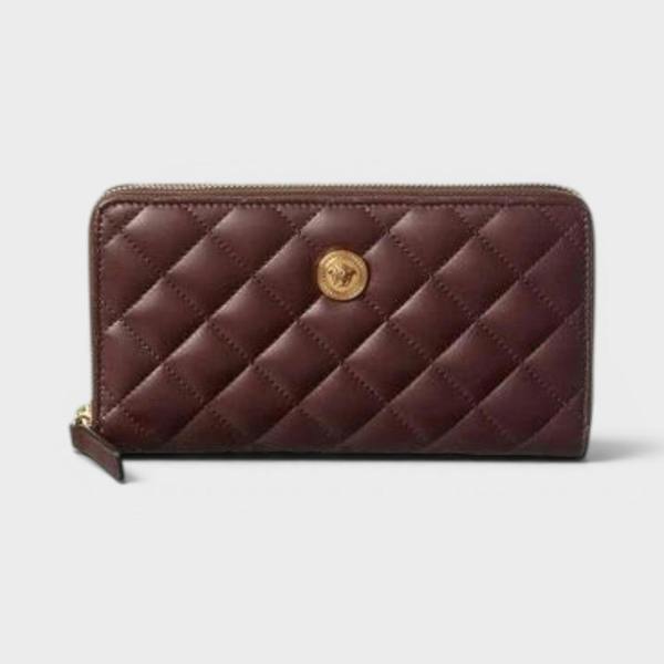 Versace Logo Medusa Zip Around Wallet Quilted Aubergine