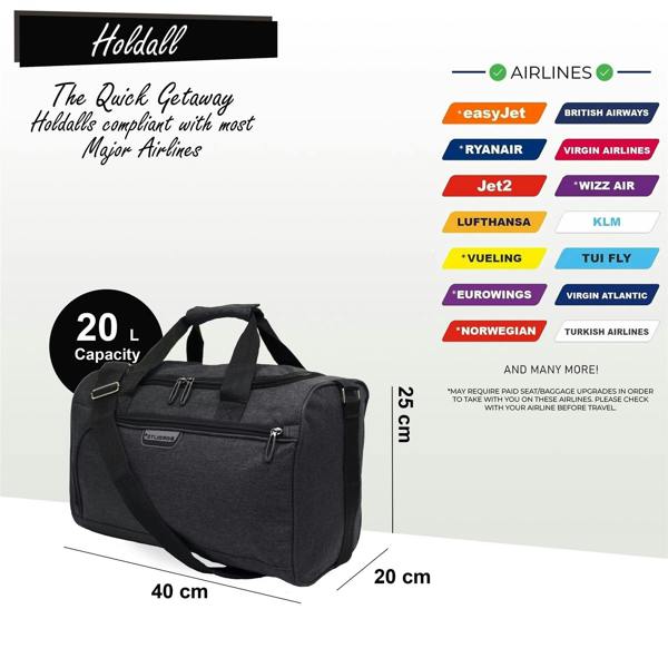 Infinity Luggage Holdall Carry On 40x 20 x25cm Under-seat Travel Cabin Bag for Ryanair, Easy Jet